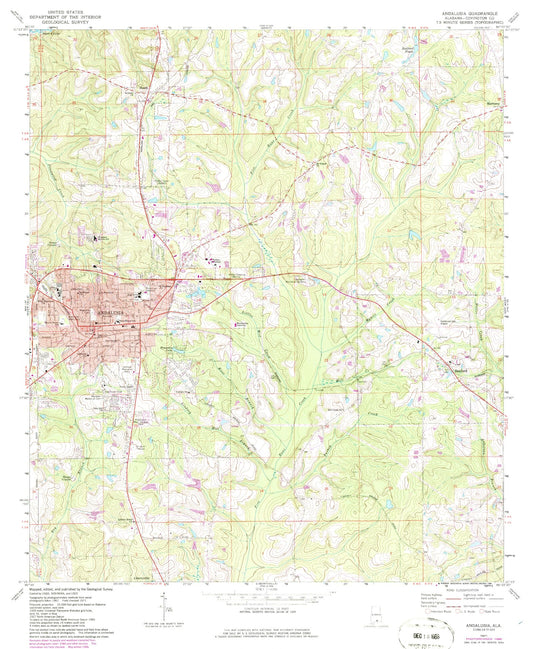 Classic USGS Andalusia Alabama 7.5'x7.5' Topo Map Image