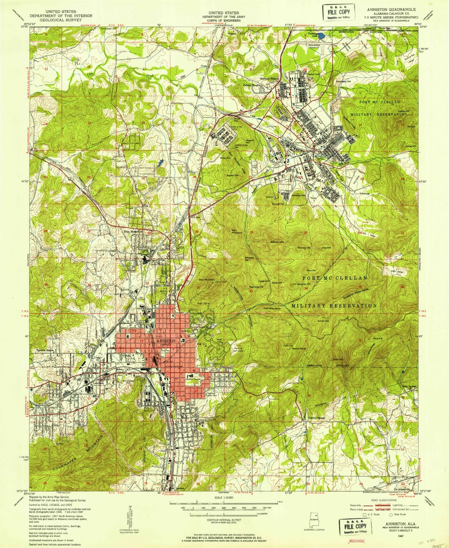 Classic USGS Anniston Alabama 7.5'x7.5' Topo Map Image