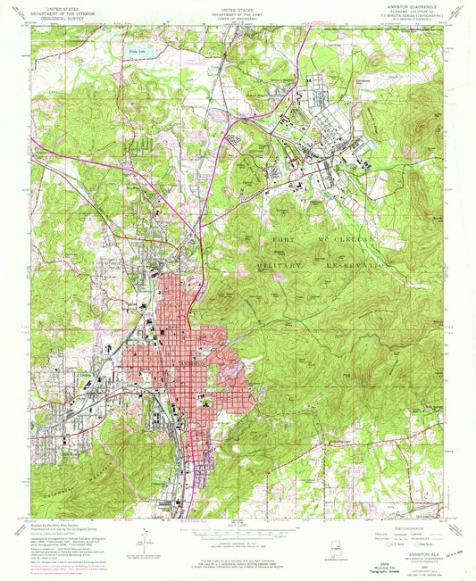 Classic USGS Anniston Alabama 7.5'x7.5' Topo Map Image