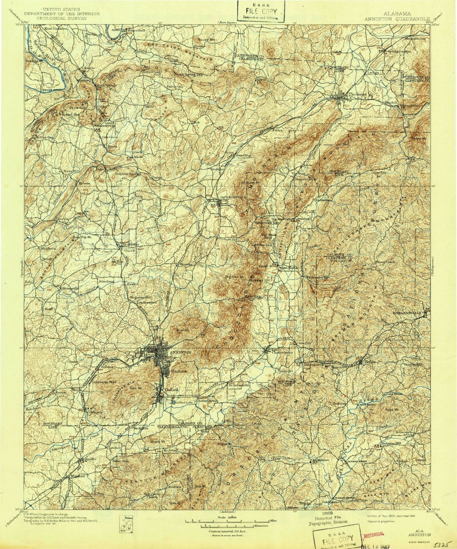 Historic 1900 Anniston Alabama 30'x30' Topo Map Image