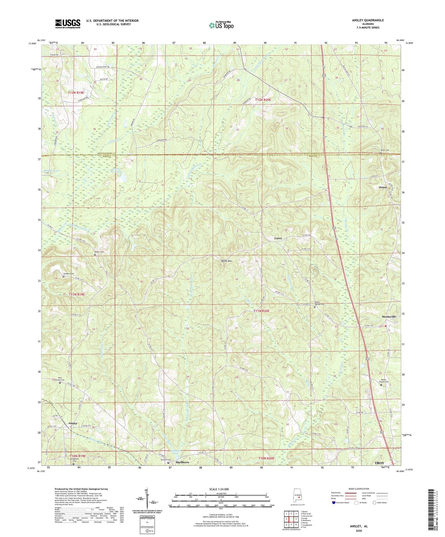 Ansley Alabama US Topo Map Image