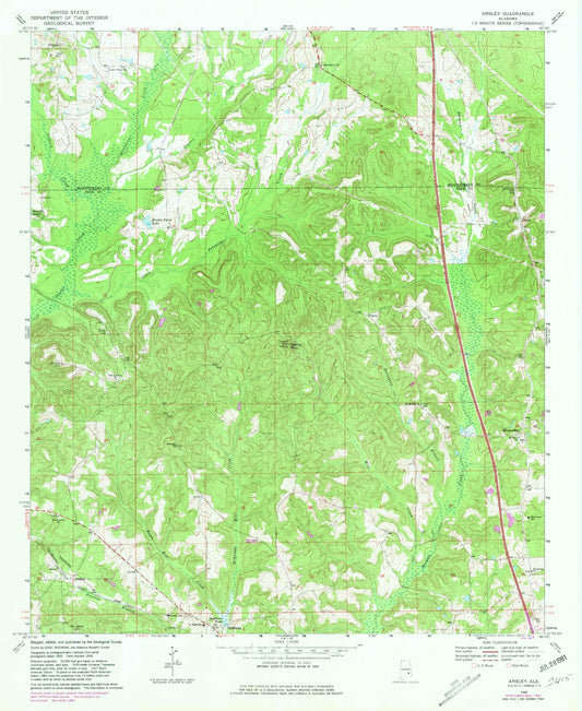 Classic USGS Ansley Alabama 7.5'x7.5' Topo Map Image