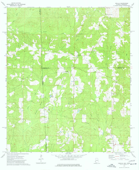 Classic USGS Aquilla Alabama 7.5'x7.5' Topo Map Image