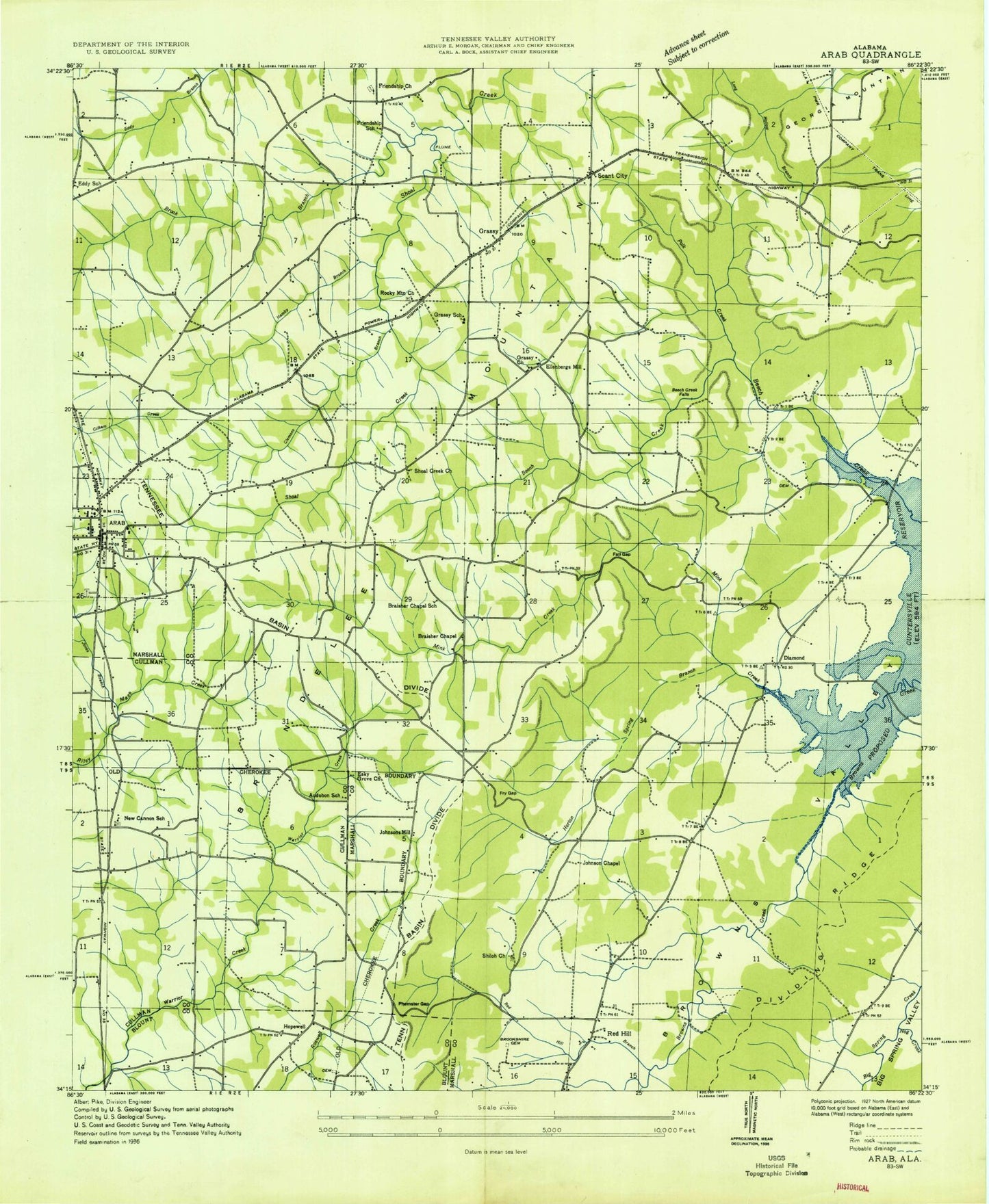 Classic USGS Arab Alabama 7.5'x7.5' Topo Map Image