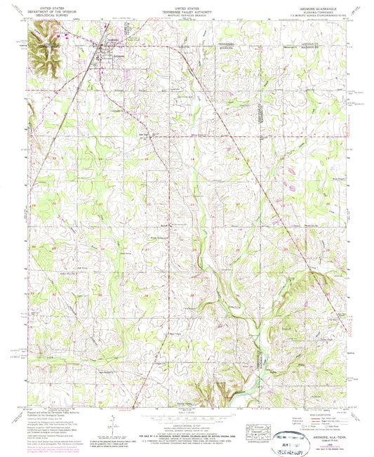 Classic USGS Ardmore Alabama 7.5'x7.5' Topo Map Image