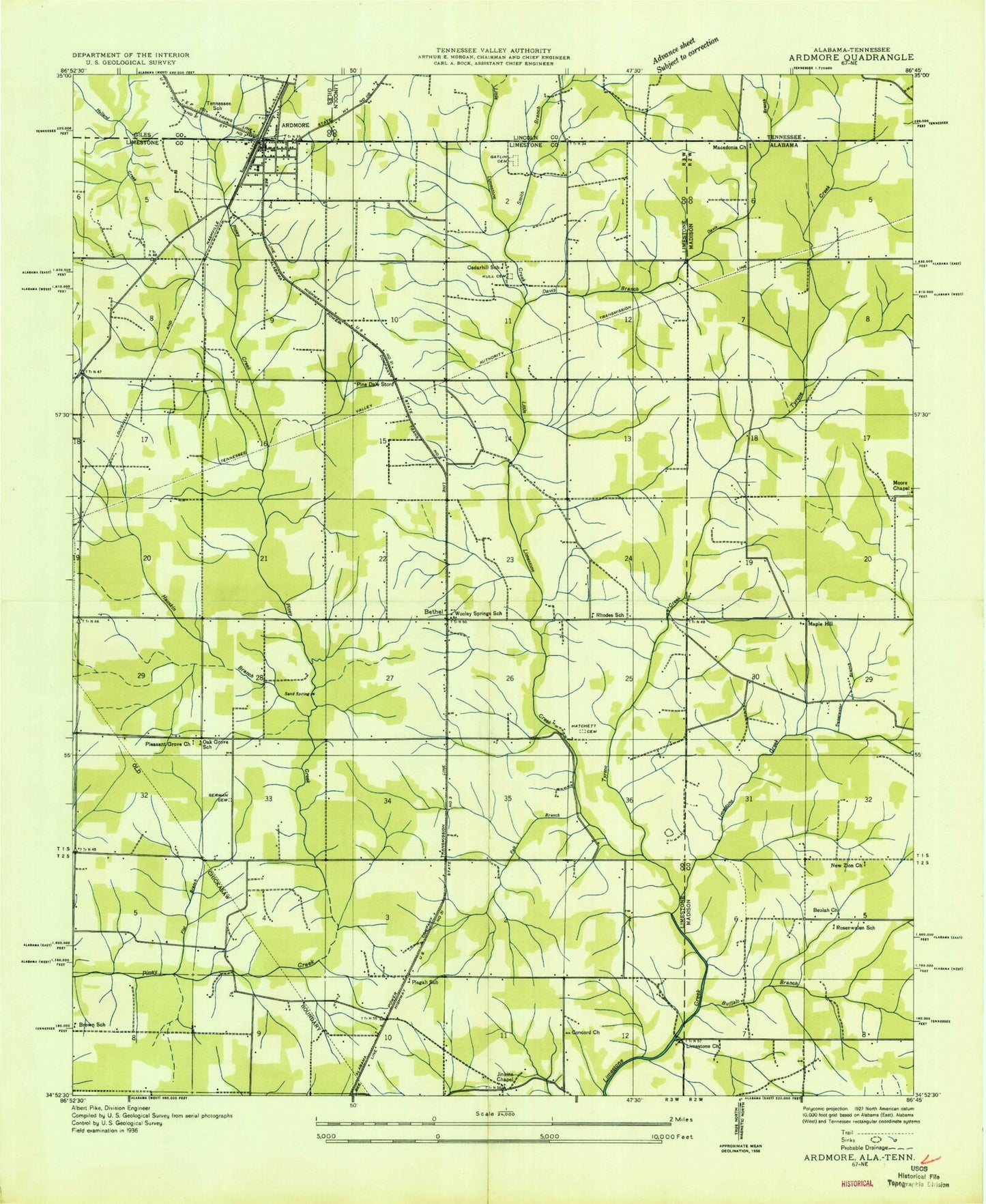 Classic USGS Ardmore Alabama 7.5'x7.5' Topo Map Image