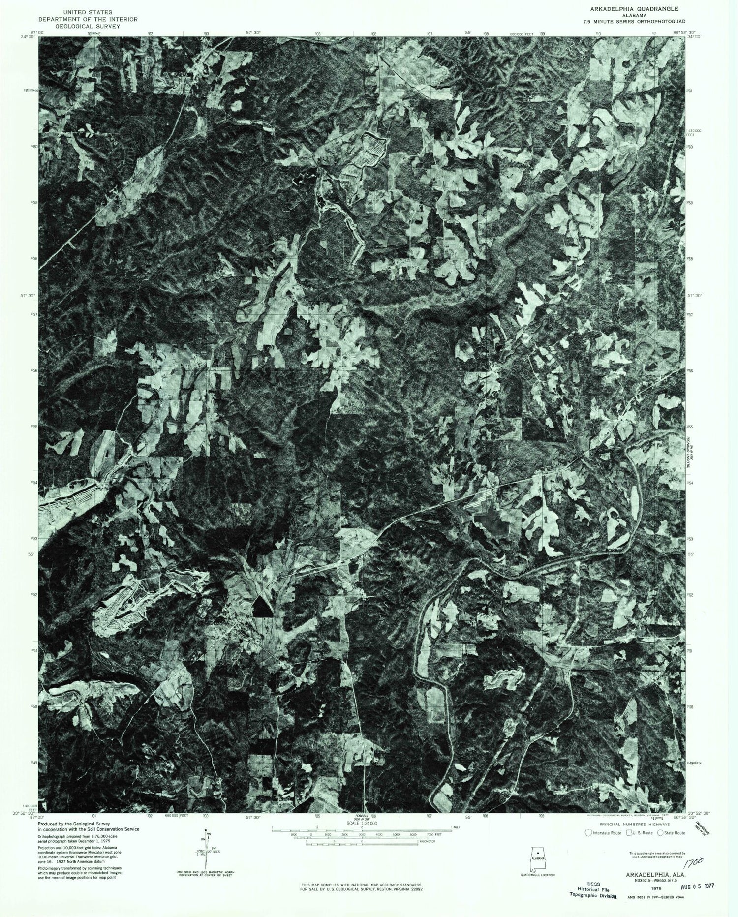 Classic USGS Arkadelphia Alabama 7.5'x7.5' Topo Map Image