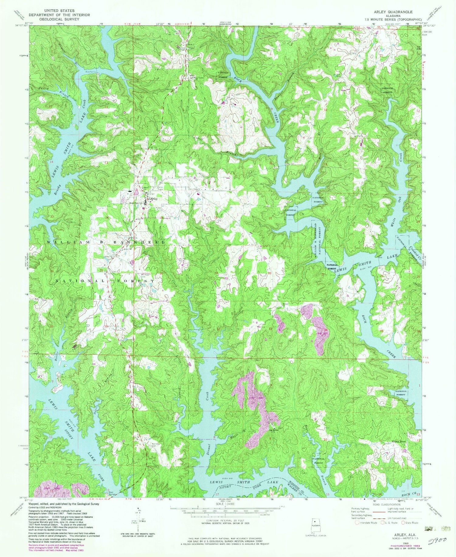 Classic USGS Arley Alabama 7.5'x7.5' Topo Map Image
