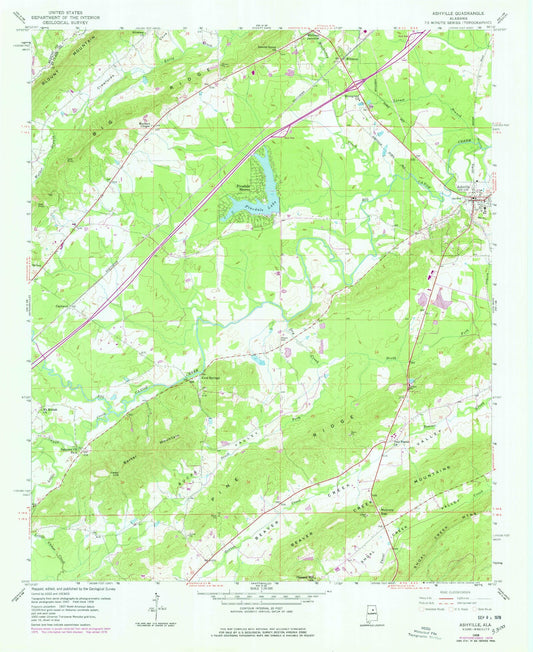 Classic USGS Ashville Alabama 7.5'x7.5' Topo Map Image