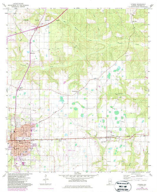 Classic USGS Atmore Alabama 7.5'x7.5' Topo Map Image