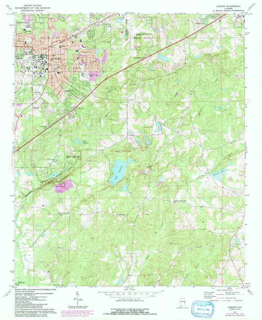 Classic USGS Auburn Alabama 7.5'x7.5' Topo Map Image