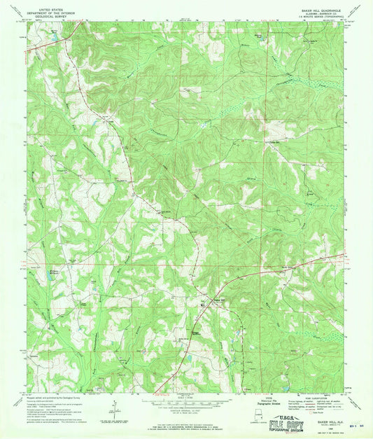 Classic USGS Baker Hill Alabama 7.5'x7.5' Topo Map Image