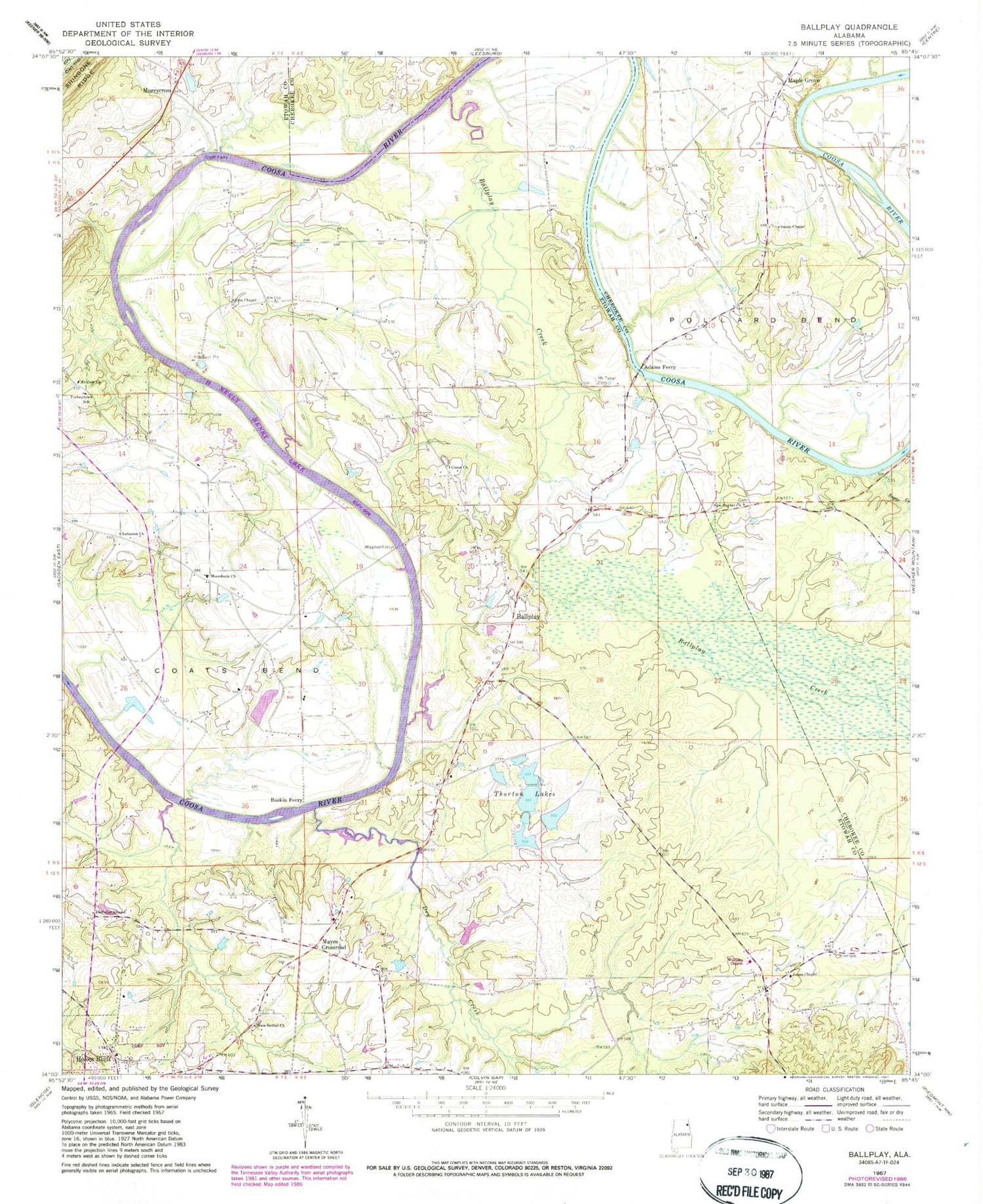 Classic USGS Ballplay Alabama 7.5'x7.5' Topo Map Image
