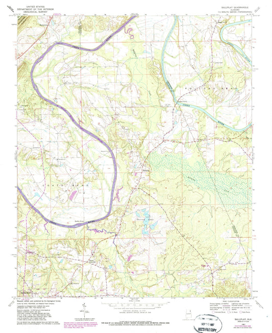 Classic USGS Ballplay Alabama 7.5'x7.5' Topo Map Image