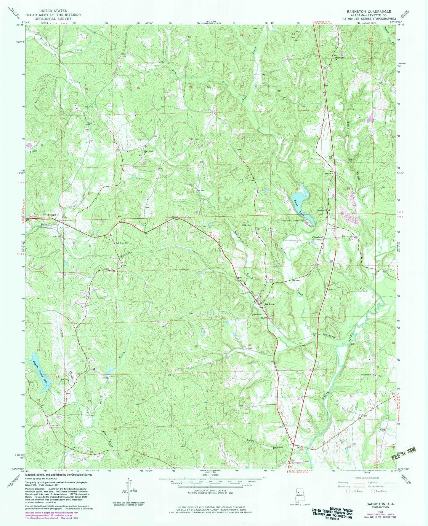 Classic USGS Bankston Alabama 7.5'x7.5' Topo Map Image