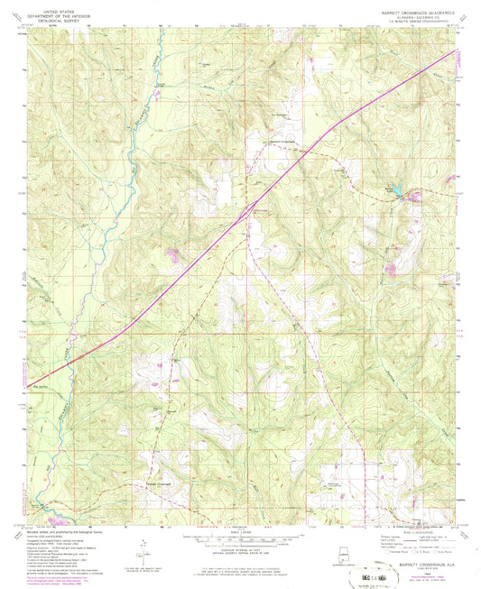 Classic USGS Barnett Crossroads Alabama 7.5'x7.5' Topo Map Image
