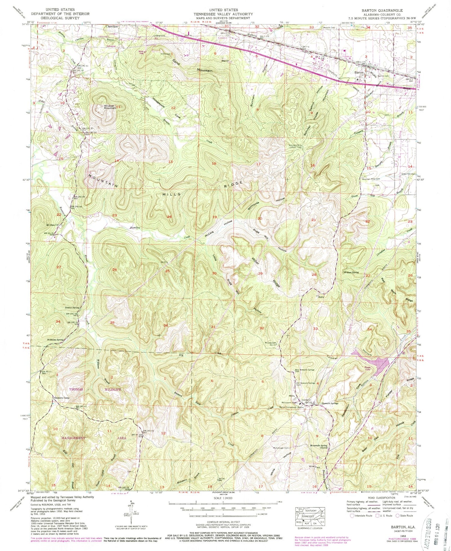 Classic USGS Barton Alabama 7.5'x7.5' Topo Map Image