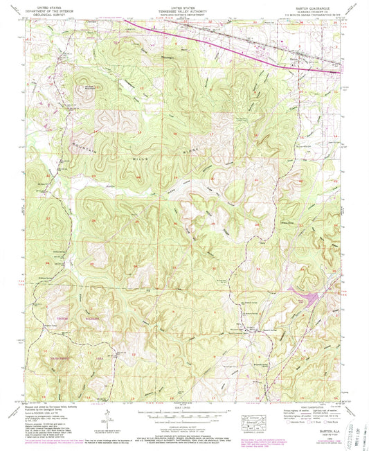 Classic USGS Barton Alabama 7.5'x7.5' Topo Map Image