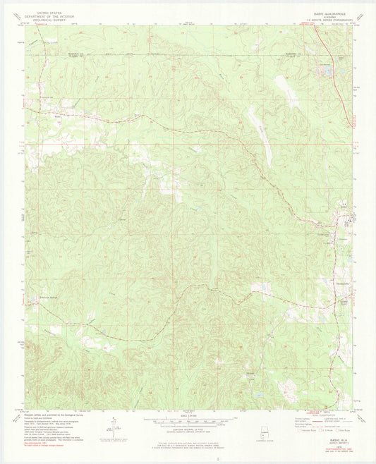 Classic USGS Bashi Alabama 7.5'x7.5' Topo Map Image
