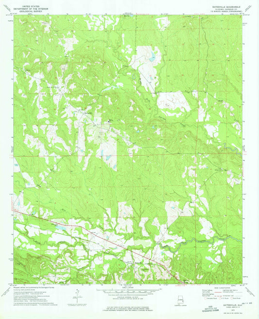 Classic USGS Batesville Alabama 7.5'x7.5' Topo Map Image