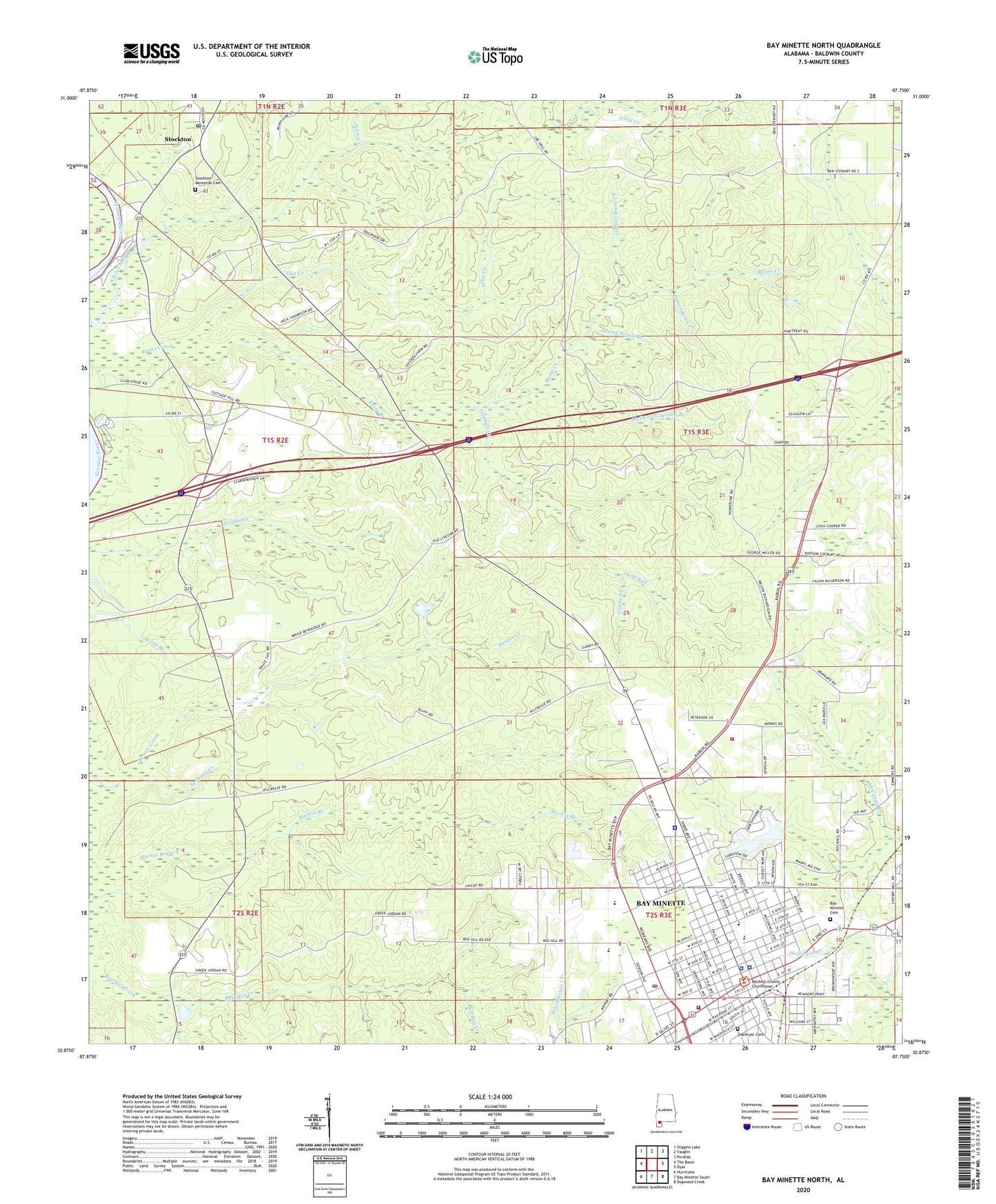 Bay Minette North Alabama US Topo Map Image