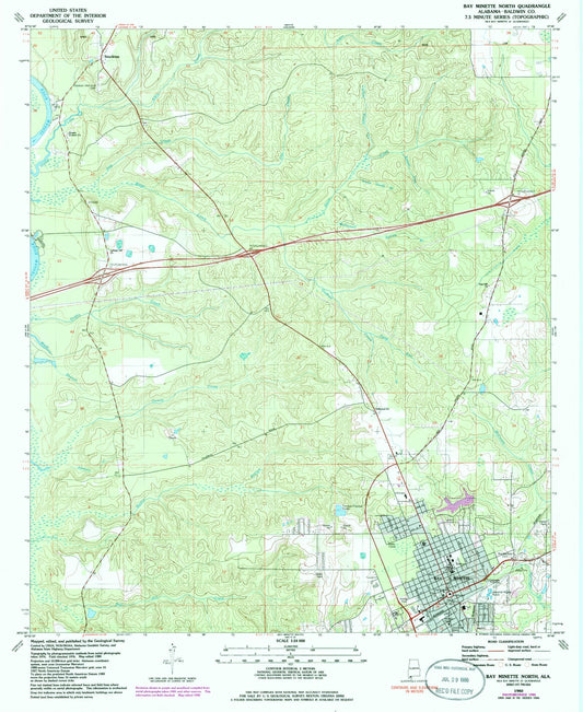 Classic USGS Bay Minette North Alabama 7.5'x7.5' Topo Map Image