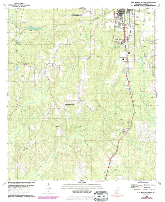 Classic USGS Bay Minette South Alabama 7.5'x7.5' Topo Map Image