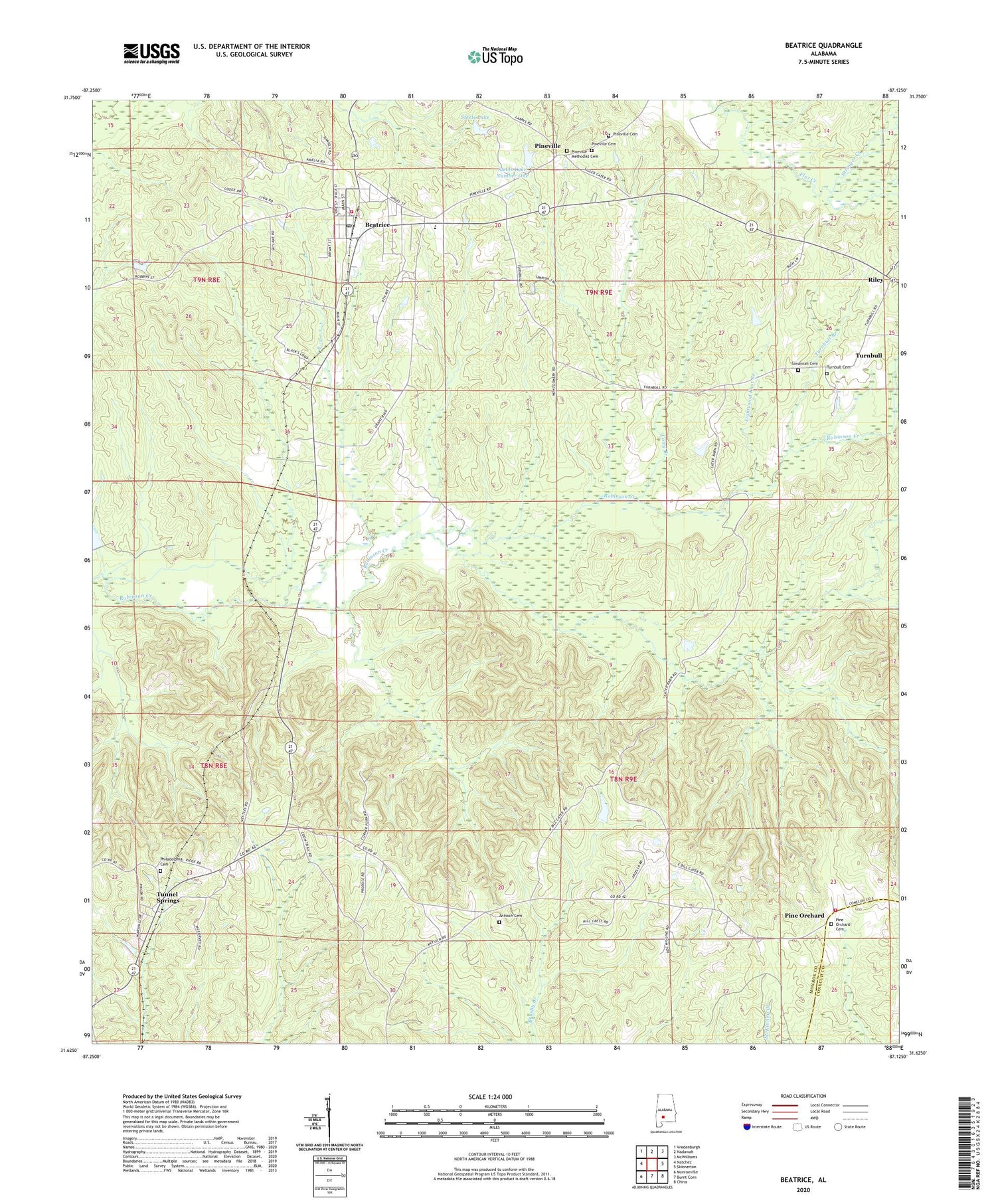 Beatrice Alabama US Topo Map Image