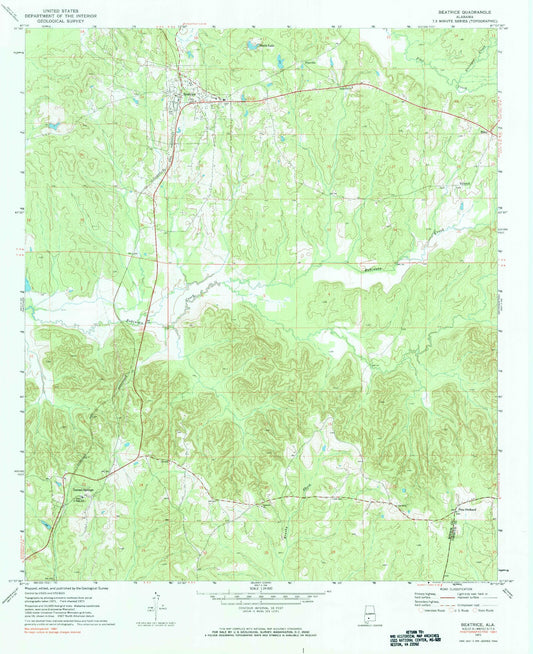 Classic USGS Beatrice Alabama 7.5'x7.5' Topo Map Image