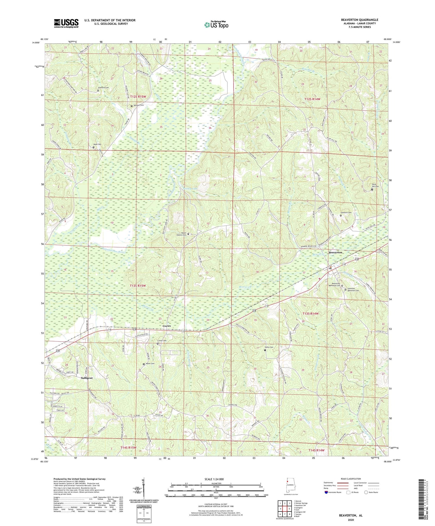 Beaverton Alabama US Topo Map Image