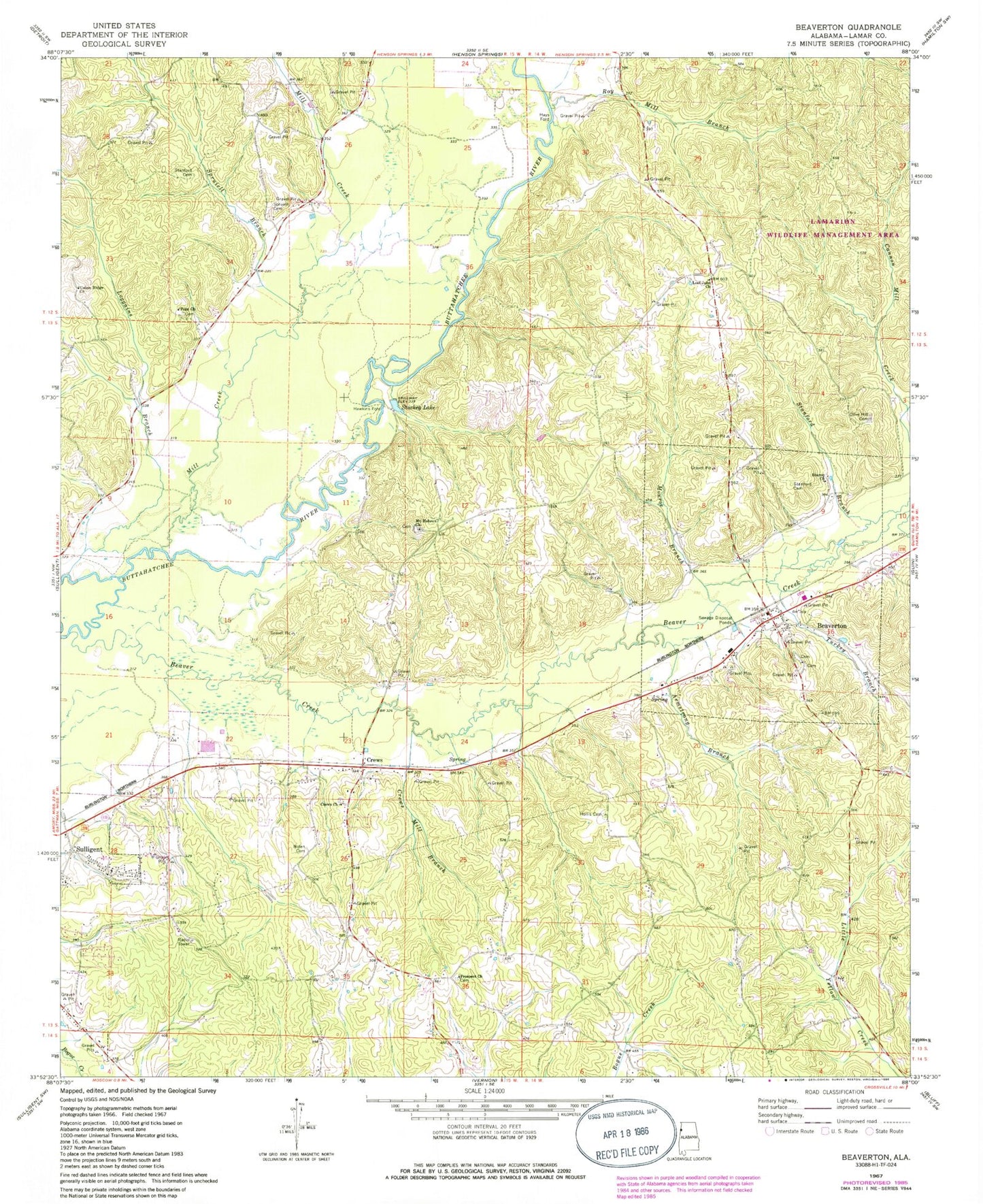 Classic USGS Beaverton Alabama 7.5'x7.5' Topo Map – MyTopo Map Store