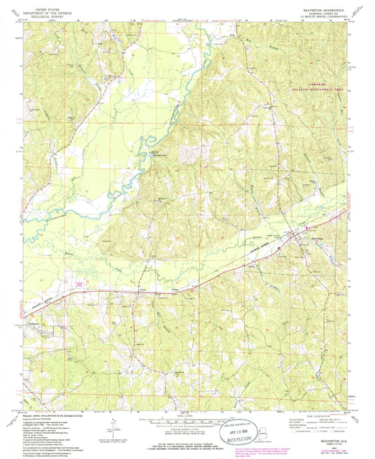 Classic USGS Beaverton Alabama 7.5'x7.5' Topo Map Image