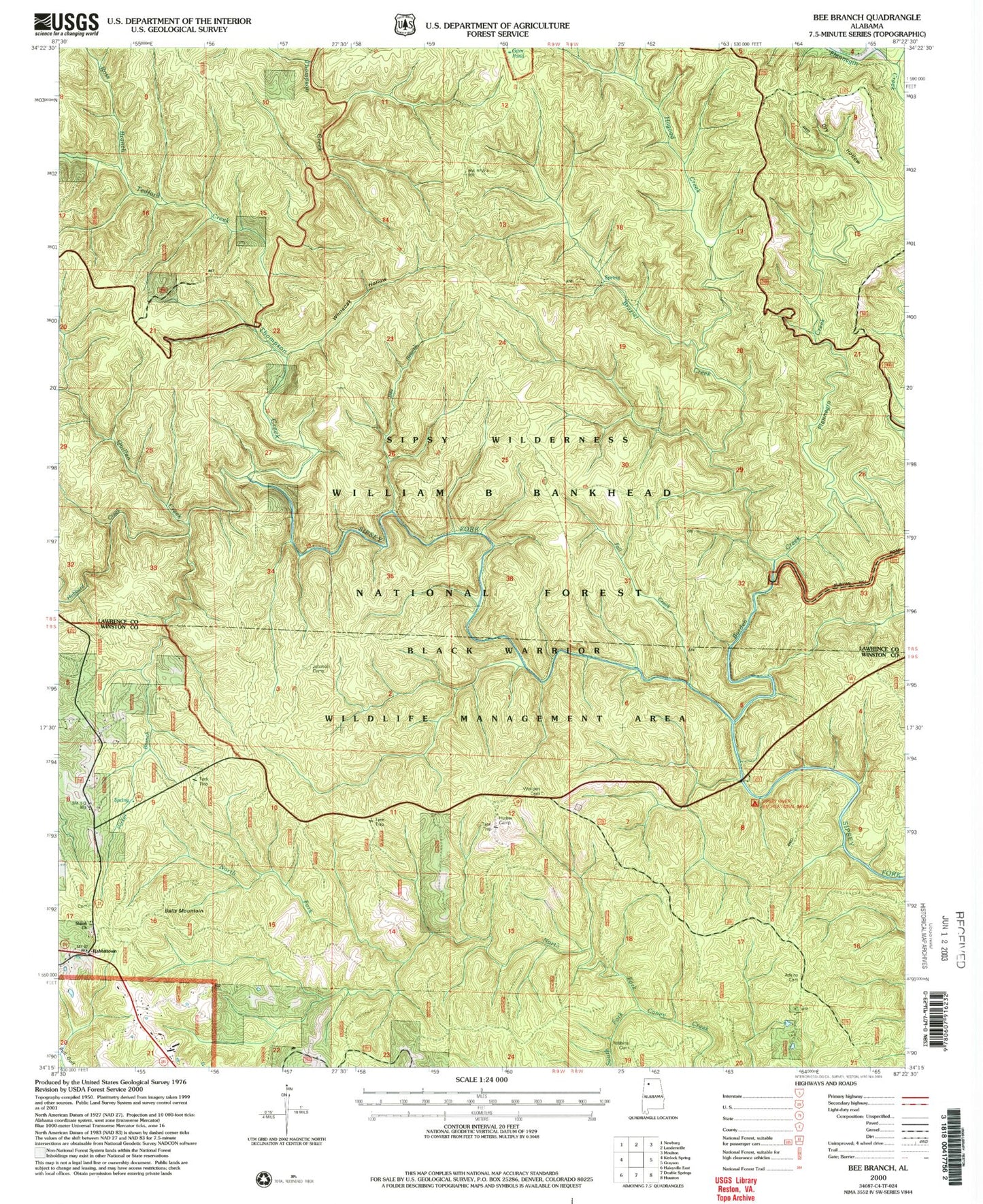 USGS Classic Bee Branch Alabama 7.5'x7.5' Topo Map Image