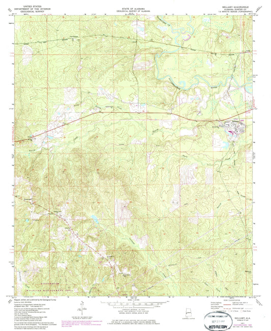 Classic USGS Bellamy Alabama 7.5'x7.5' Topo Map Image