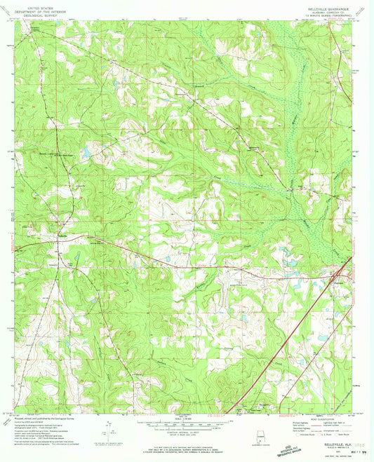 Classic USGS Belleville Alabama 7.5'x7.5' Topo Map Image