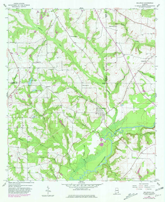 Classic USGS Bellwood Alabama 7.5'x7.5' Topo Map Image