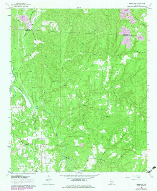 Classic USGS Berry SE Alabama 7.5'x7.5' Topo Map Image