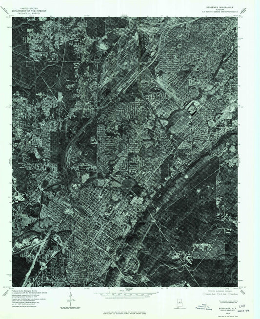 Classic USGS Bessemer Alabama 7.5'x7.5' Topo Map Image