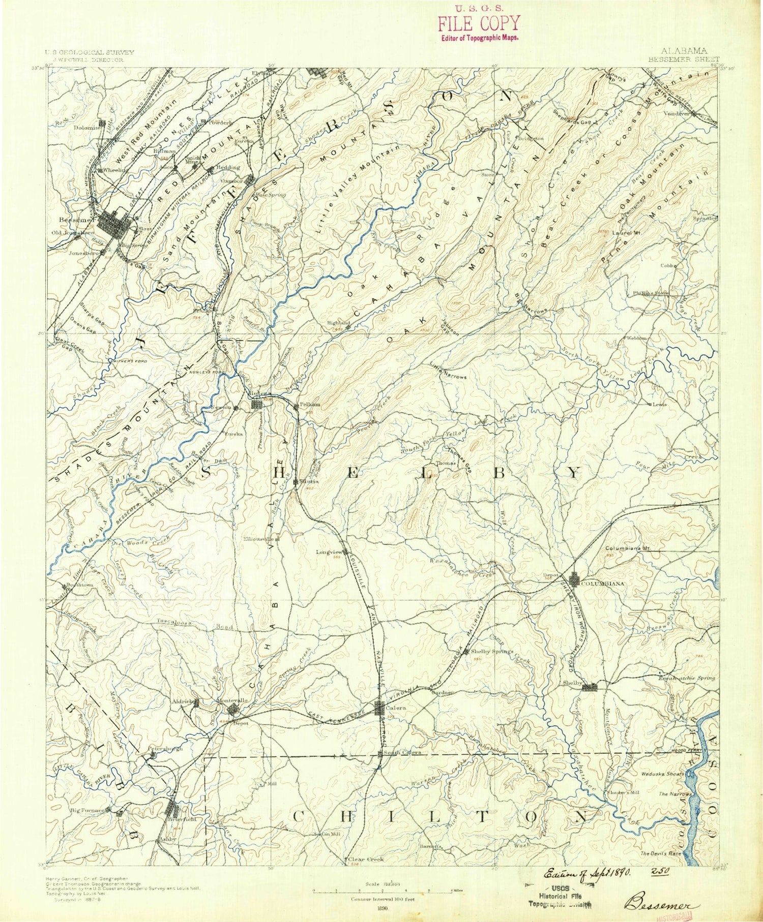 Historic 1890 Bessemer Alabama 30'x30' Topo Map Image