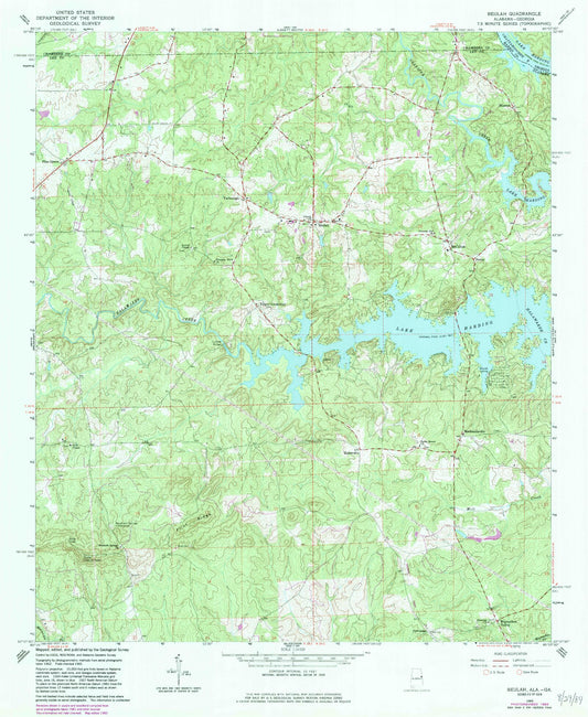 Classic USGS Beulah Alabama 7.5'x7.5' Topo Map Image