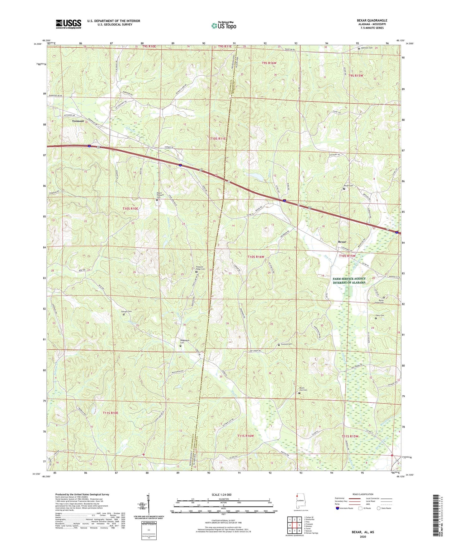 Bexar Alabama US Topo Map Image