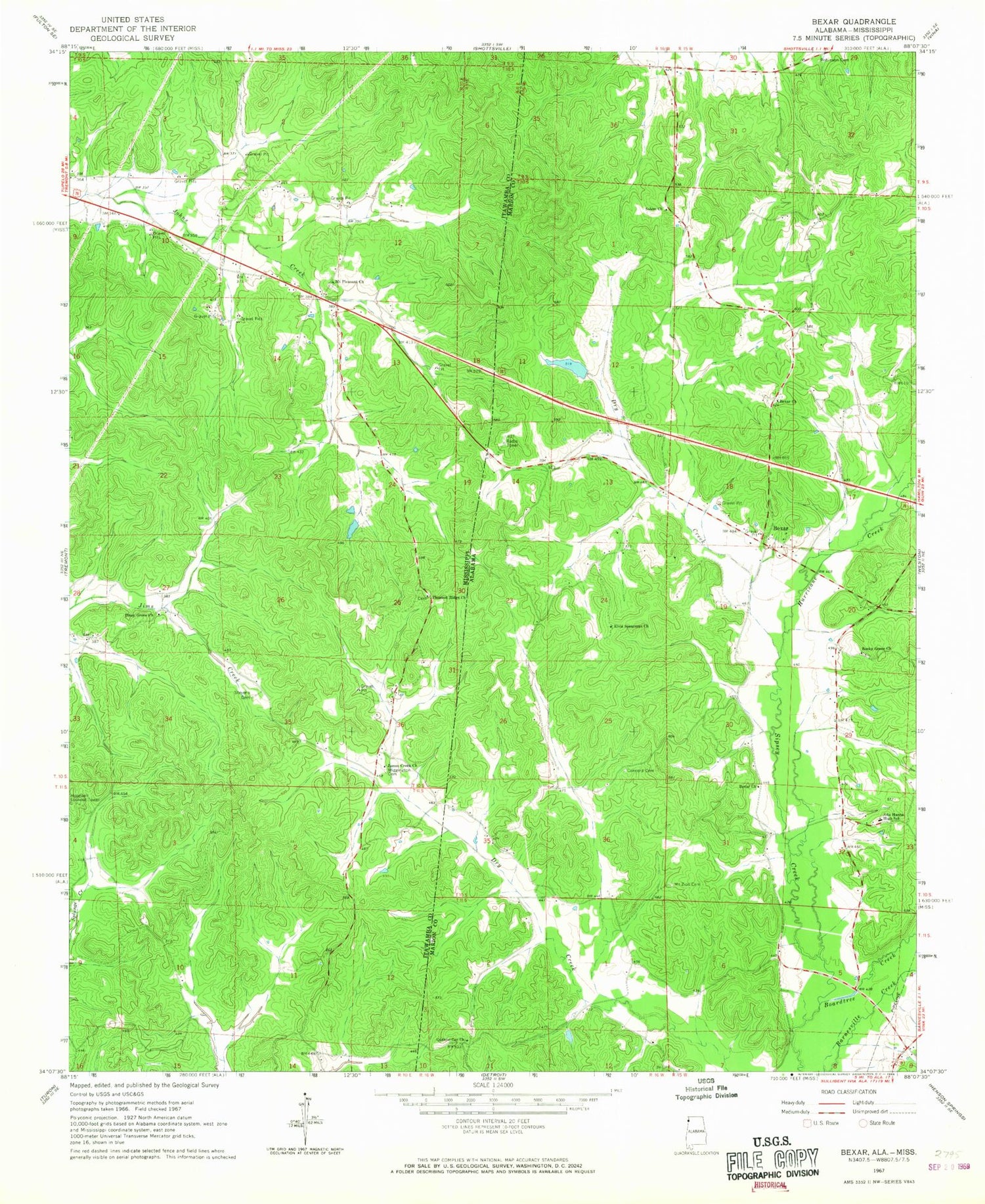 Classic USGS Bexar Alabama 7.5'x7.5' Topo Map Image