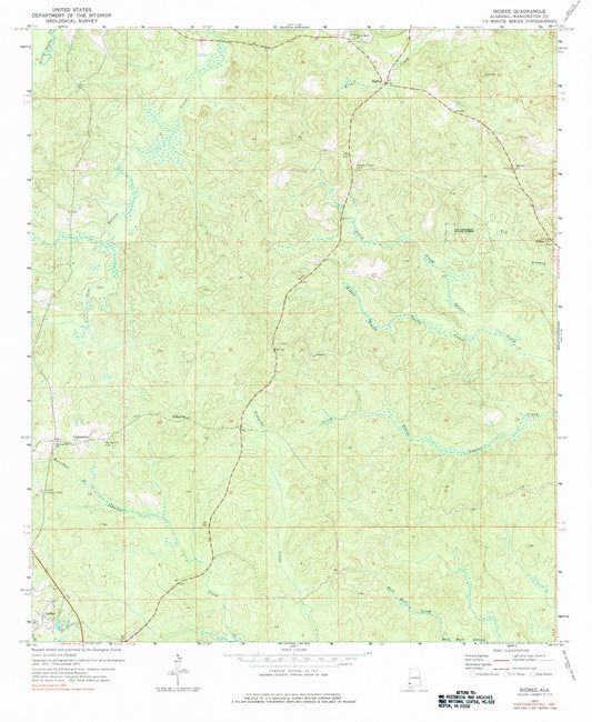 Classic USGS Bigbee Alabama 7.5'x7.5' Topo Map Image