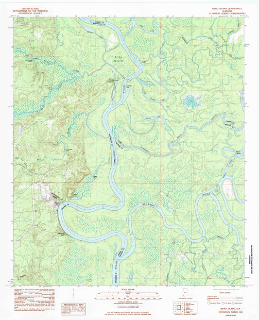 Classic USGS Bilbo Island Alabama 7.5'x7.5' Topo Map Image