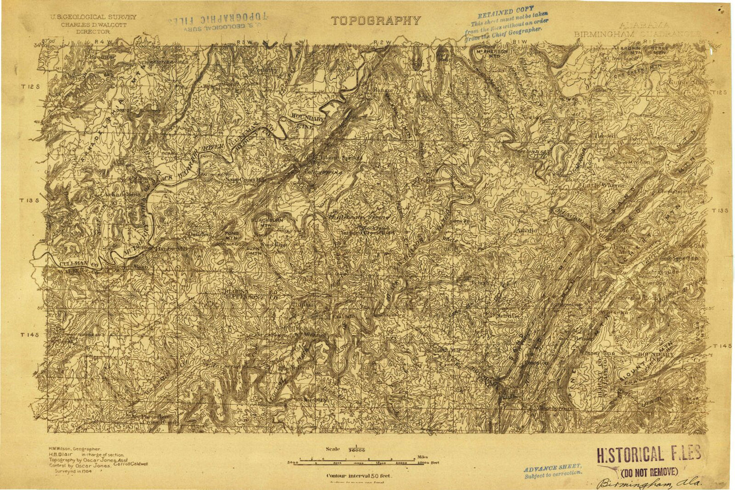 Historic 1904 Birmingham Alabama 30'x30' Topo Map Image
