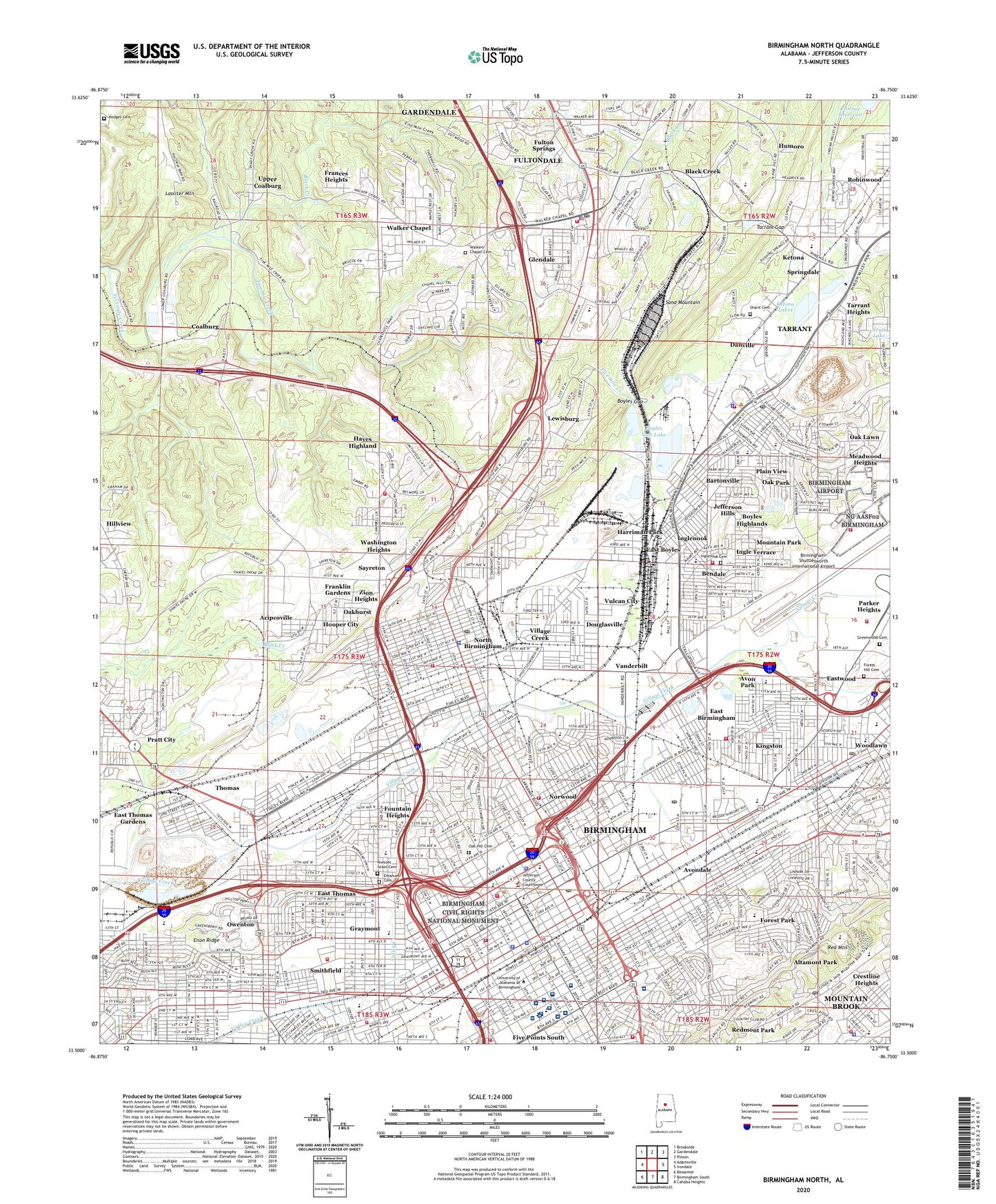 Birmingham North Alabama US Topo Map Image