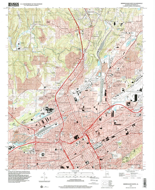 Classic USGS Birmingham North Alabama 7.5'x7.5' Topo Map Image