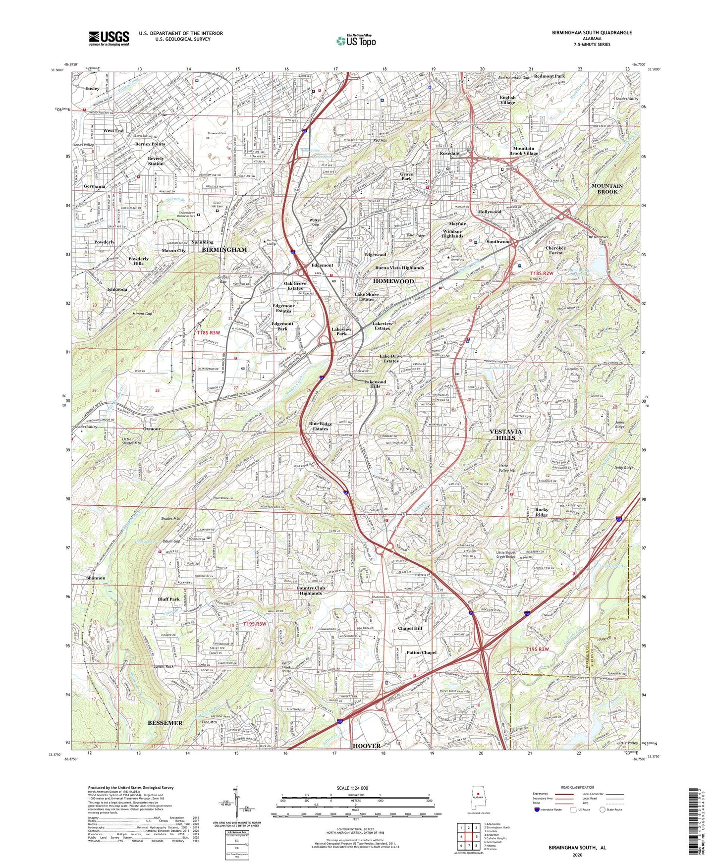 Birmingham South Alabama US Topo Map Image