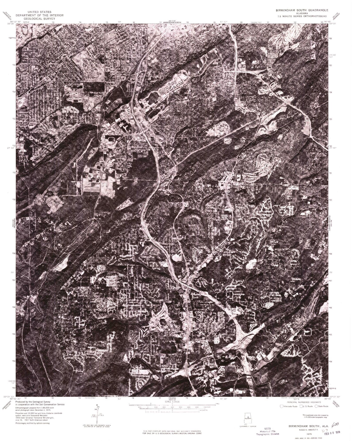Classic USGS Birmingham South Alabama 7.5'x7.5' Topo Map Image