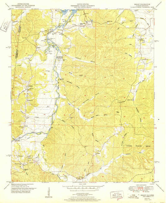 Classic USGS Bishop Alabama 7.5'x7.5' Topo Map Image